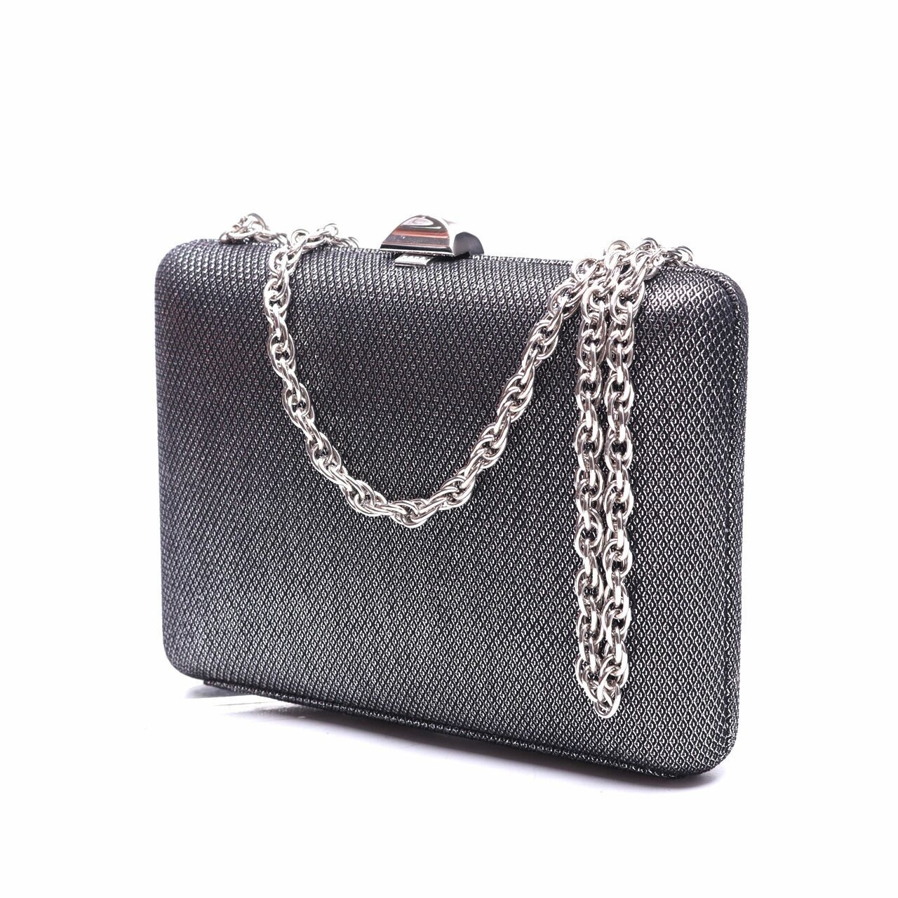 Rodo Fisher Black/Silver Clutch with Chain Strap Sling
