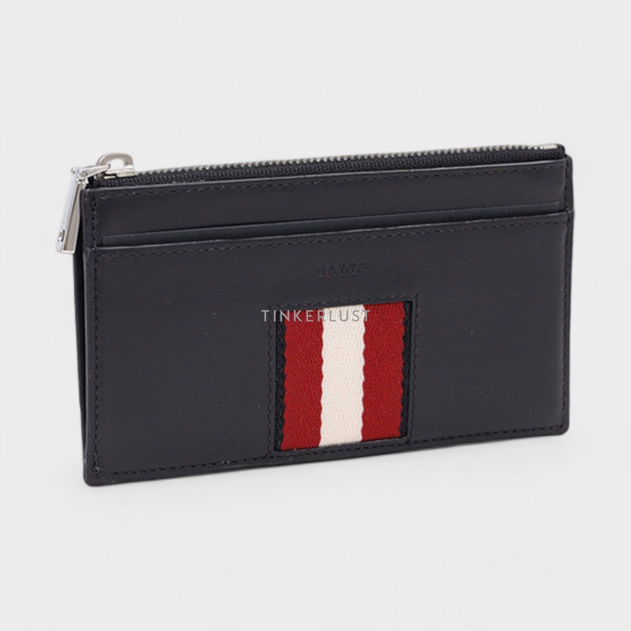 Bally Bythom Business Card Holder in Black with Red/White Stripe Wallet