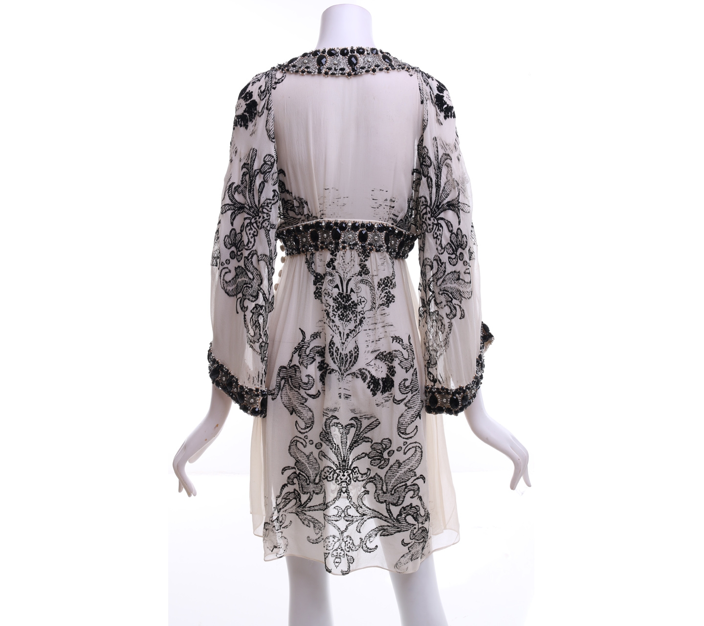 Biyan Cream Floral Beads And Y Neck Blouse