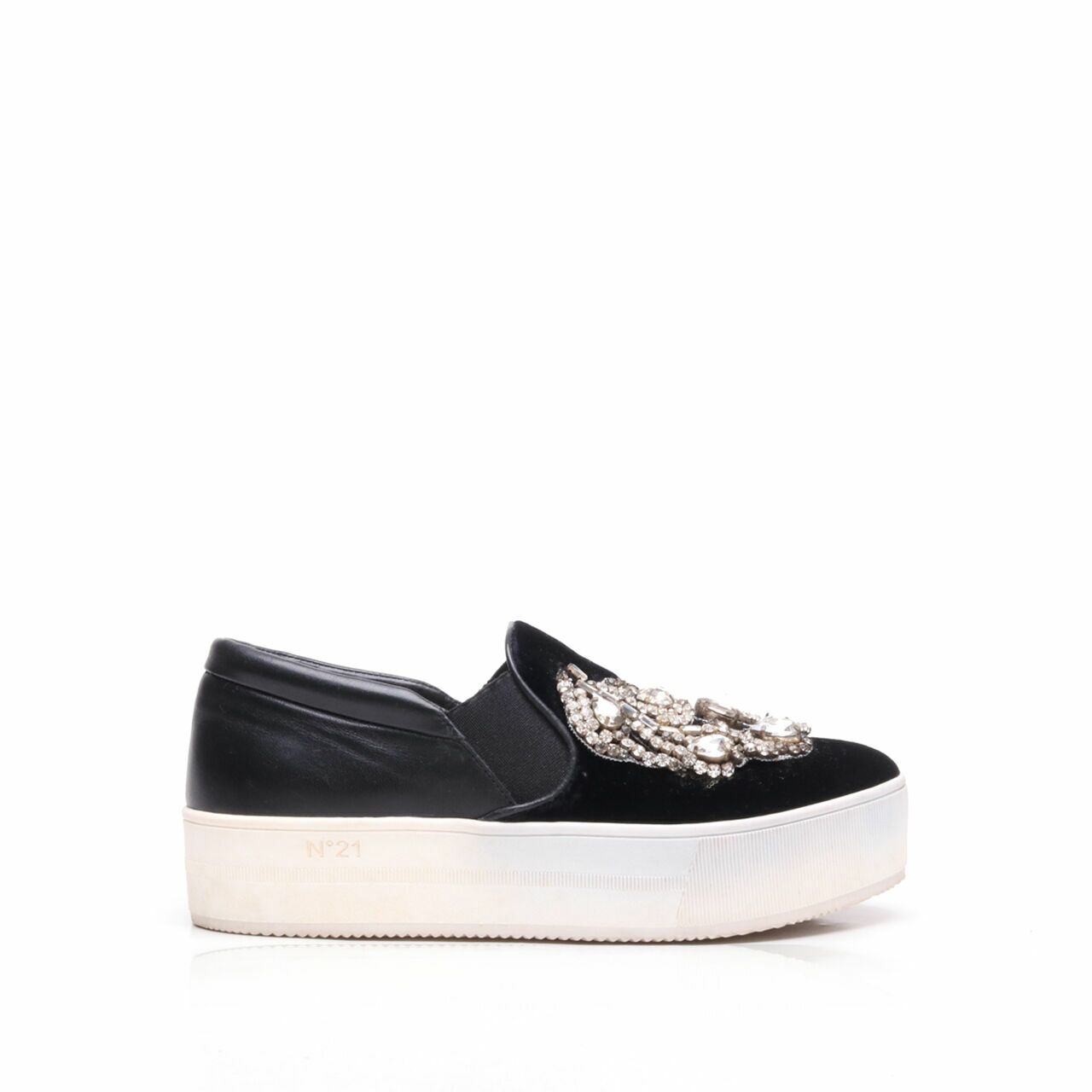 N°21 Black Velvet Embellished Slip On Sneakers