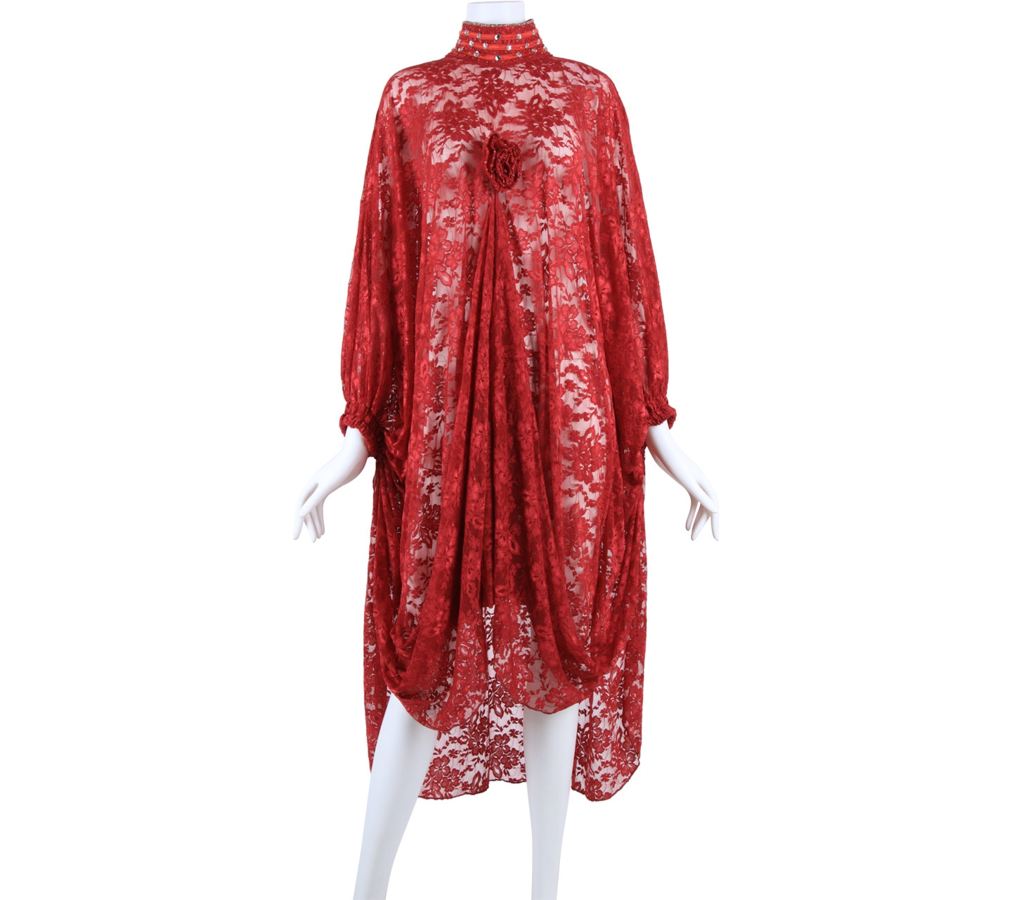 Impressions Red Leaf Lace Embelishment Midi Dress