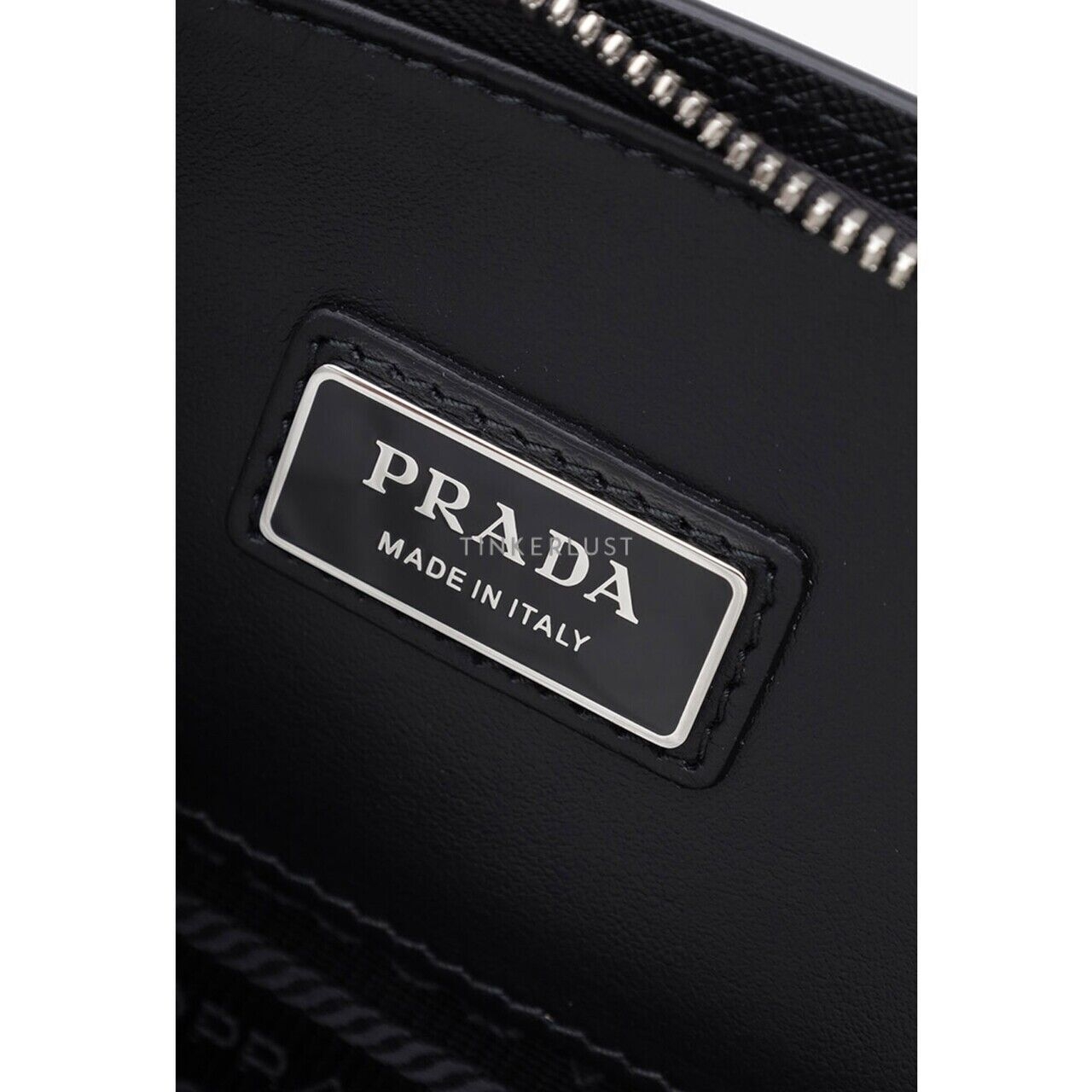 Prada Triangle Logo Zipper Briefcase in Black Saffiano Leather Pouch