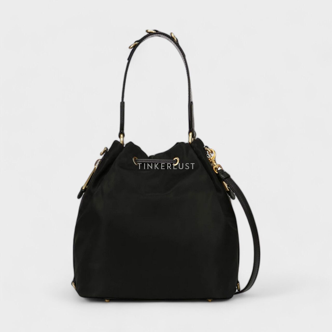 Moschino Small Lettering Logo Bucket Bag in Black with Tassels Satchel