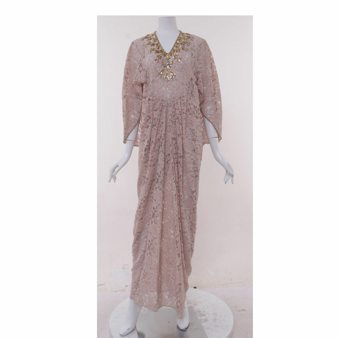 AVA Prologue Gold & Pink Lace Long Dress