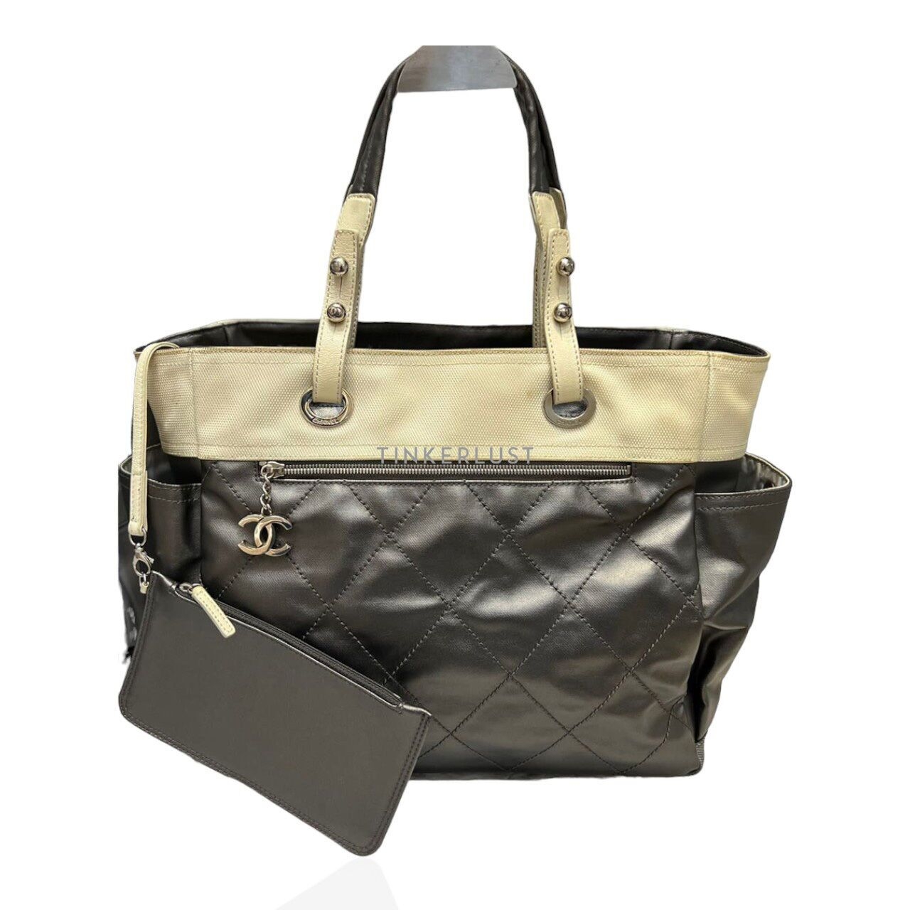 Chanel Biaritz MM Dark Grey & Ivory #11 SHW Shoulder Bag