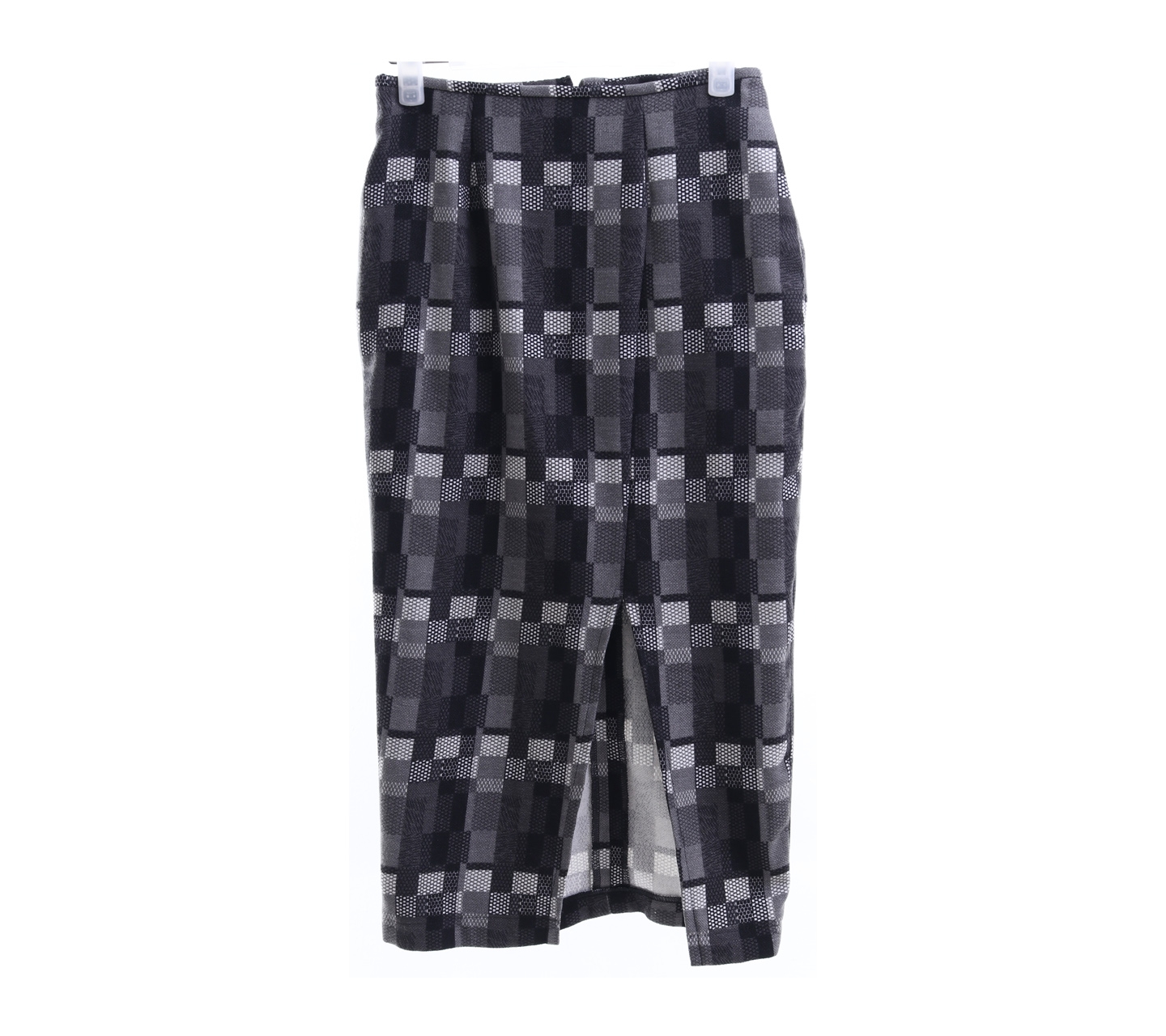 Day Night Grey & Black Plaid Slit Midi Skirt