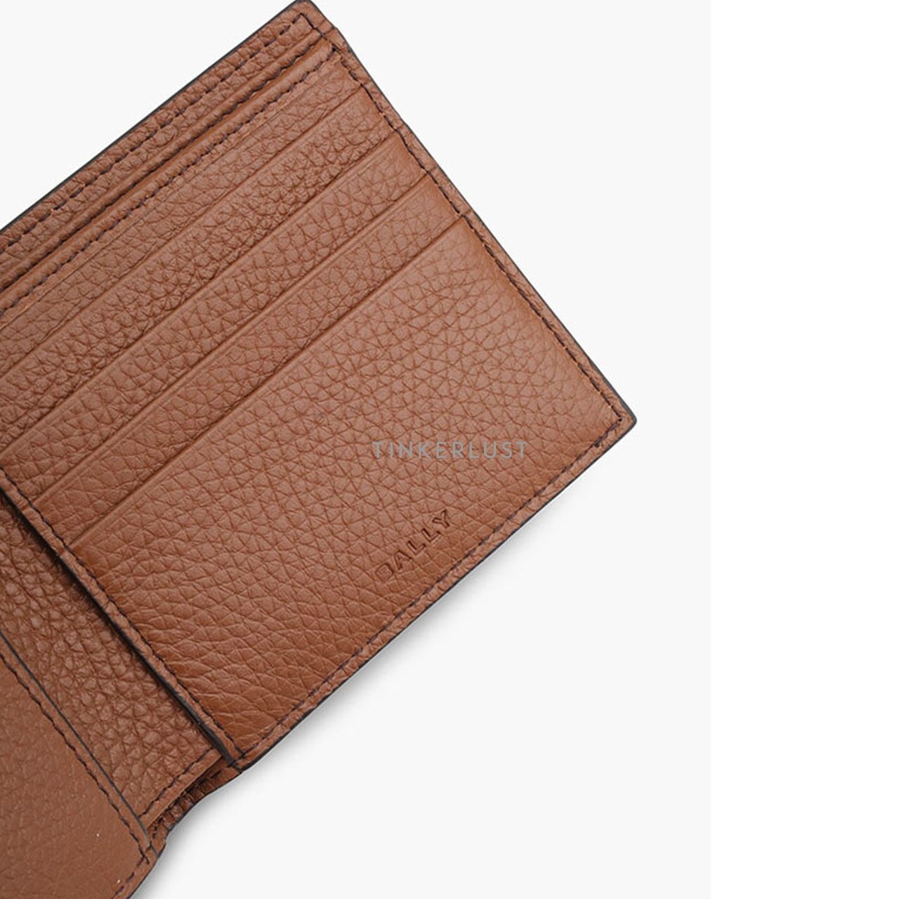 Bally Ribbon Bi-Fold Brown Grained Leather Wallet