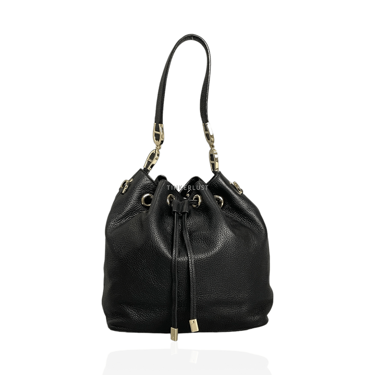 Aigner Black Leather GHW Bucket Bag