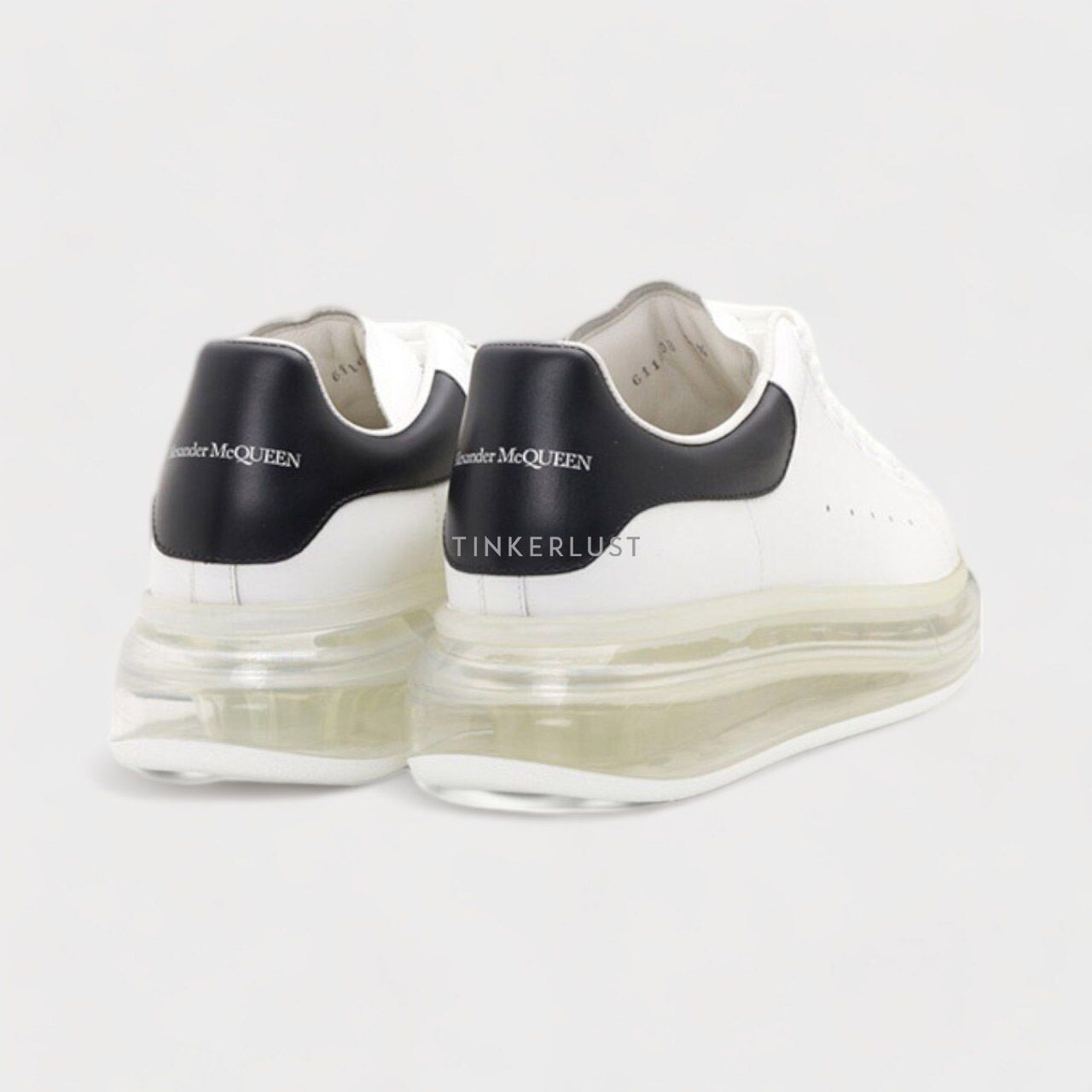  ALEXANDER MCQUEEN Women Transparent Oversized Lace-up Sneakers in White/Black Smooth Leather