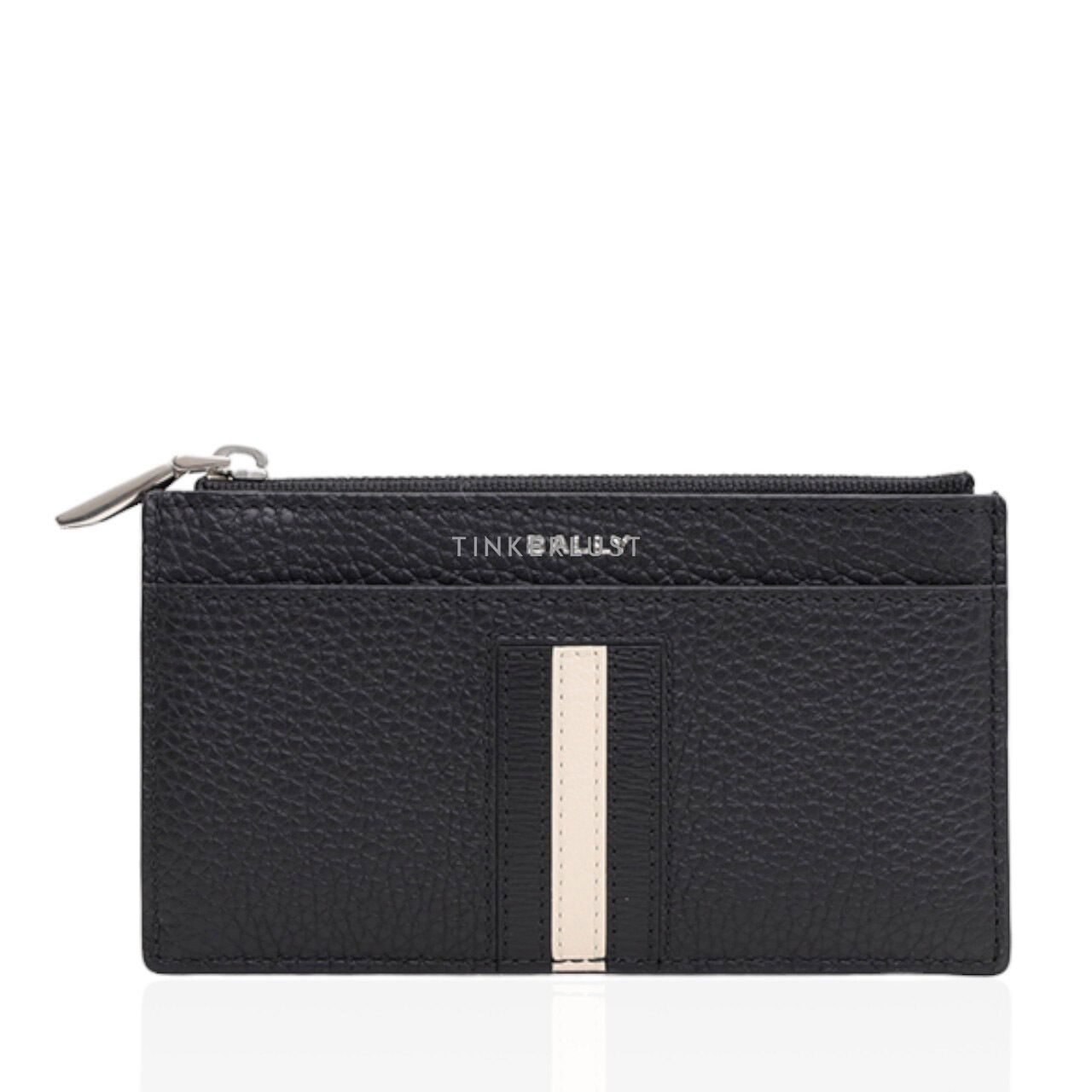 Bally Ribbon Business Card Holder in Black Grained Leather Wallet