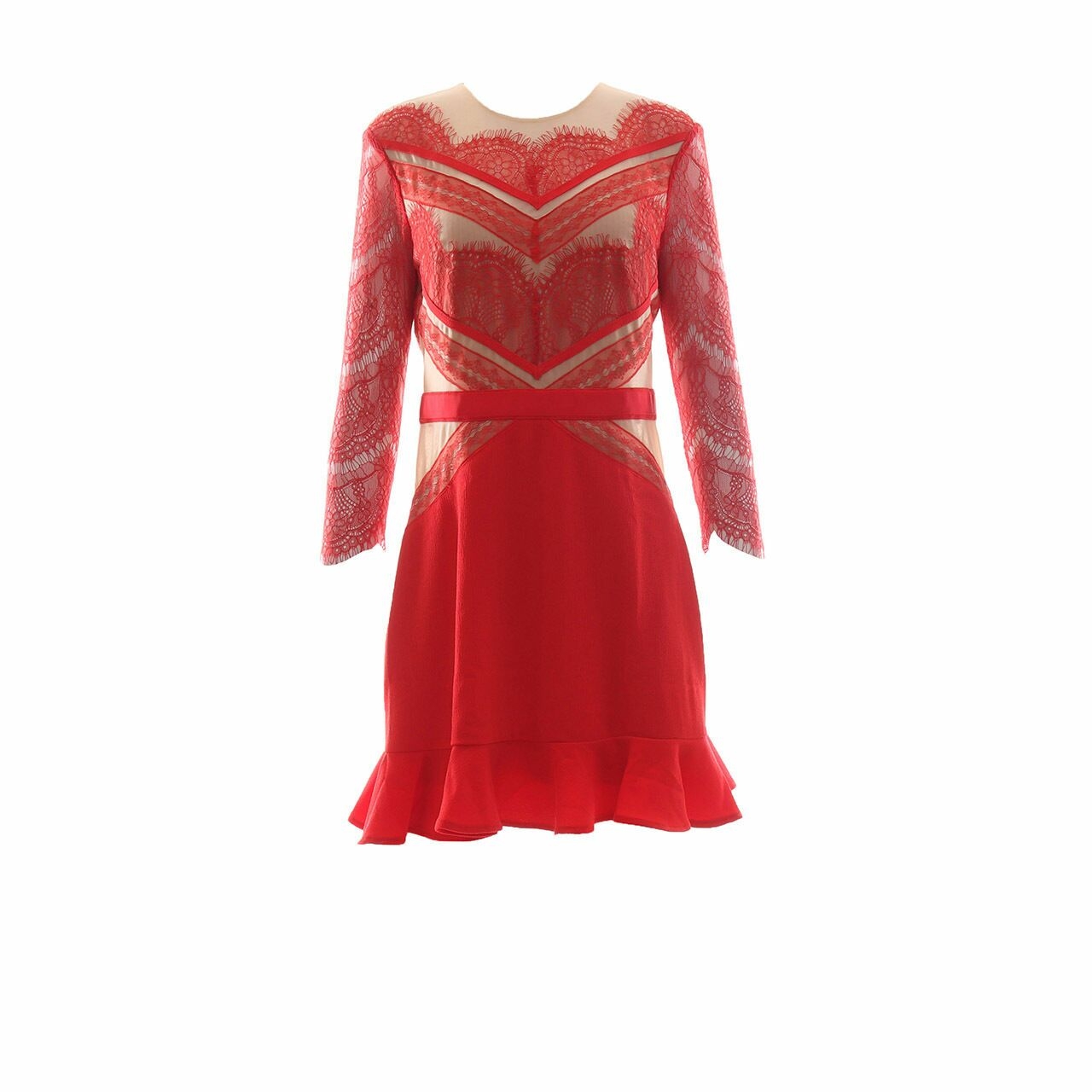 Three Floor Red Lace Mini Dress