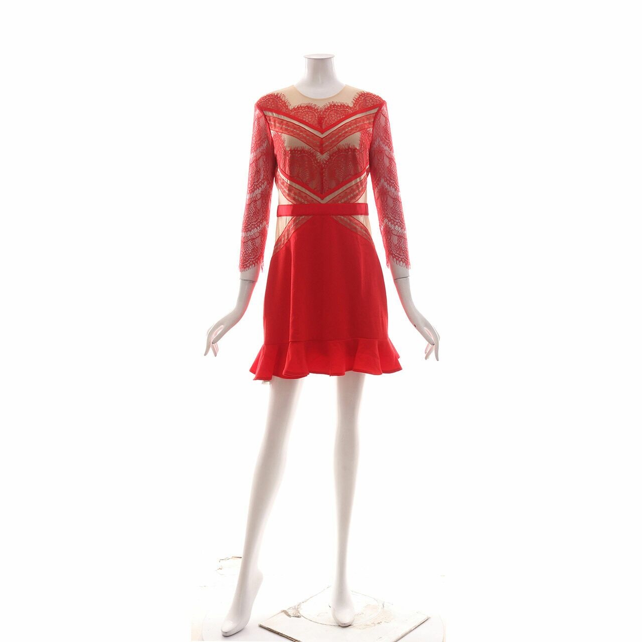 Three Floor Red Lace Mini Dress