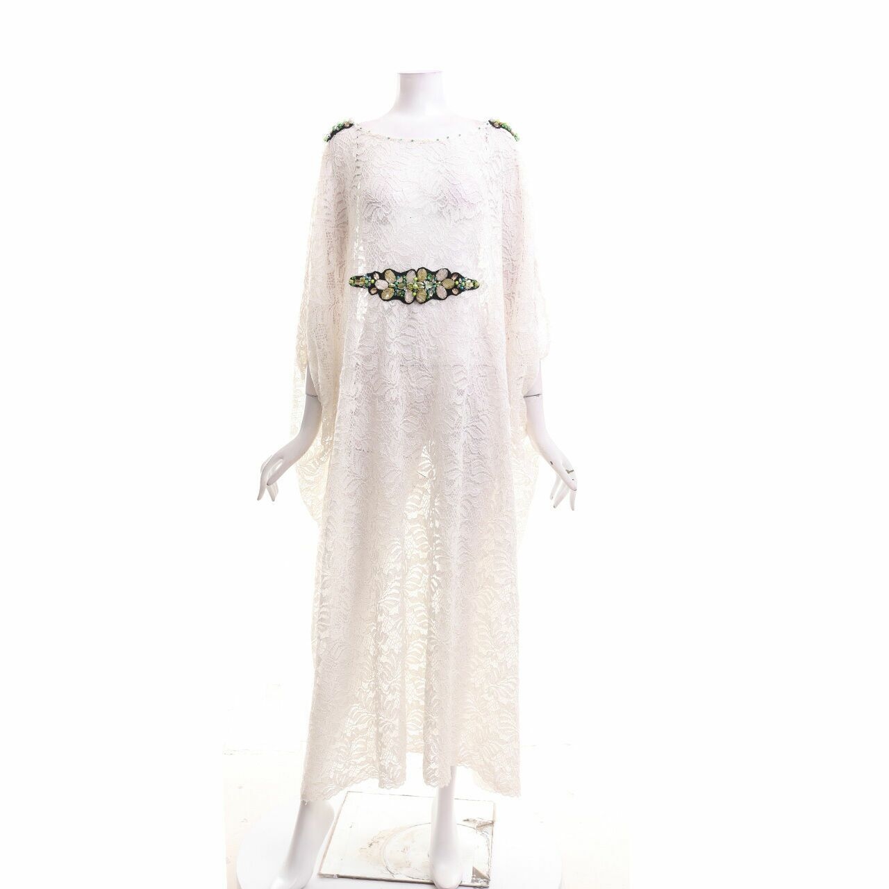 Luire By Raden Sirait White Lace Kaftan Midi Dress
