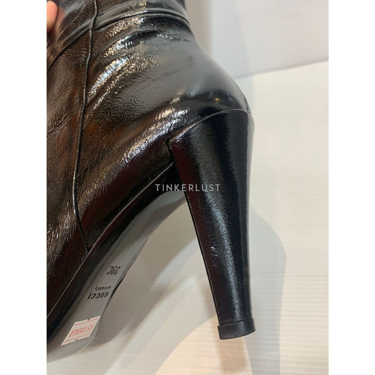 Gucci Hysteria Patent Leather Black Knee High Boots