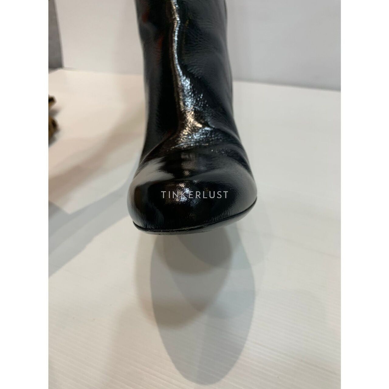Gucci Hysteria Patent Leather Black Knee High Boots