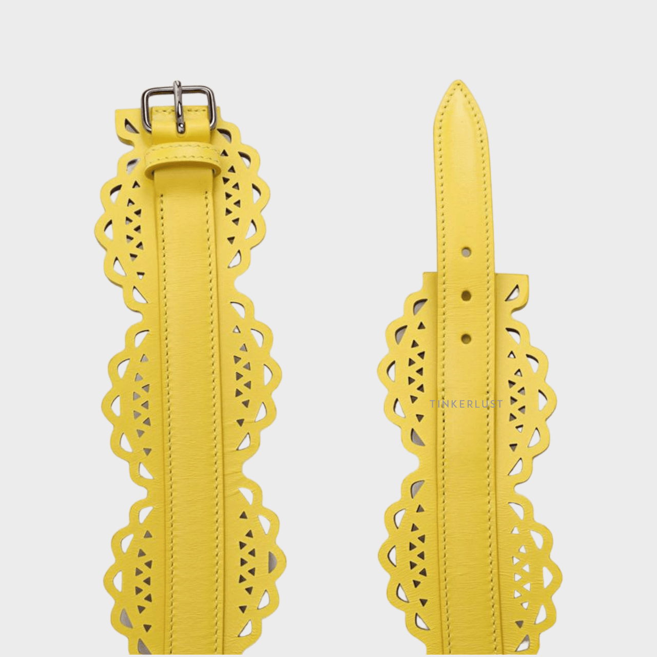 Alaia Vienne Motif Openwork Leather Corset 6cm in Yellow Supple Lambskin Belt	
