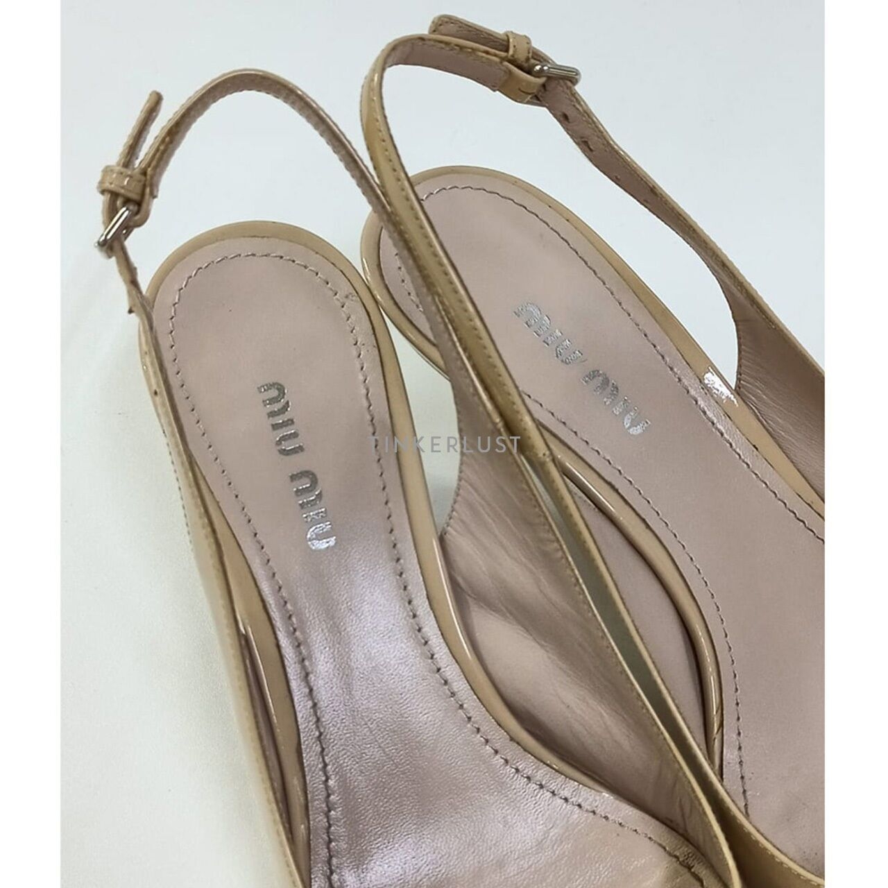 Miu Miu Slingback Pump Beige Patent Leather Heels