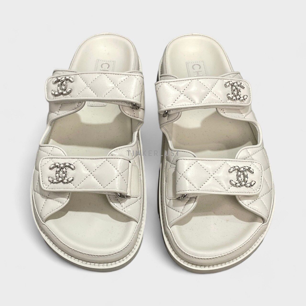 Chanel CC White Dad Without Backstraps Sandals 