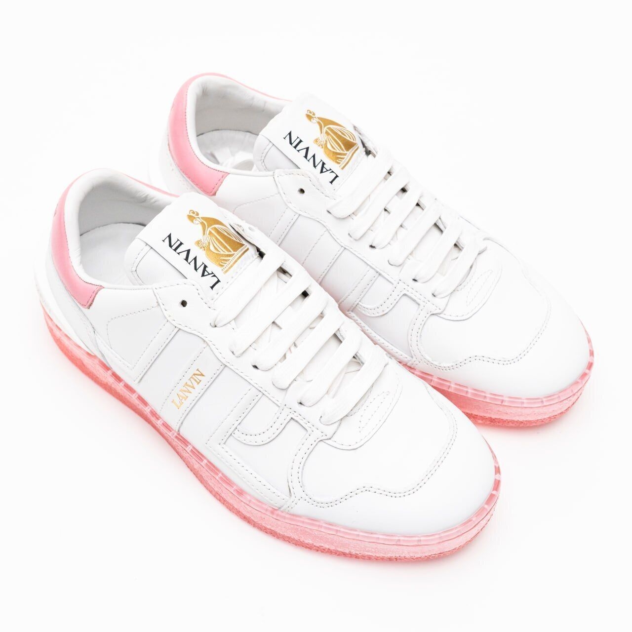 Lanvin Tennis Leather Clay Tennis Sneakers White Pink Women