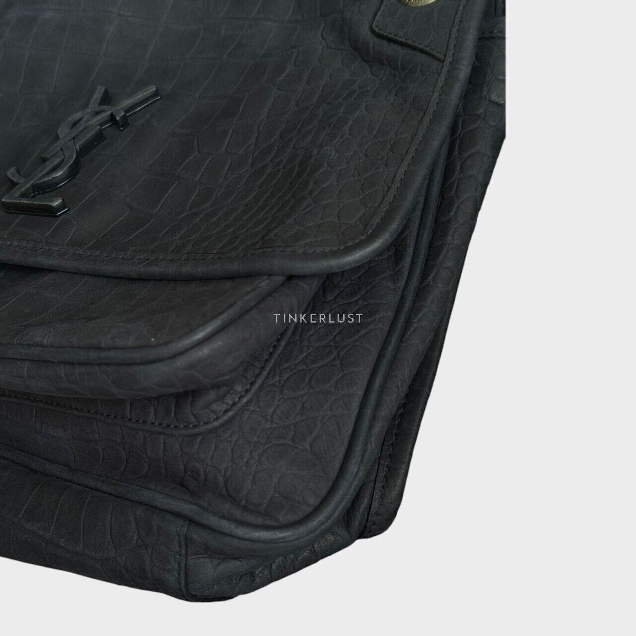 Saint Laurent Niki Medium Croco Navy Shoulder Bag
