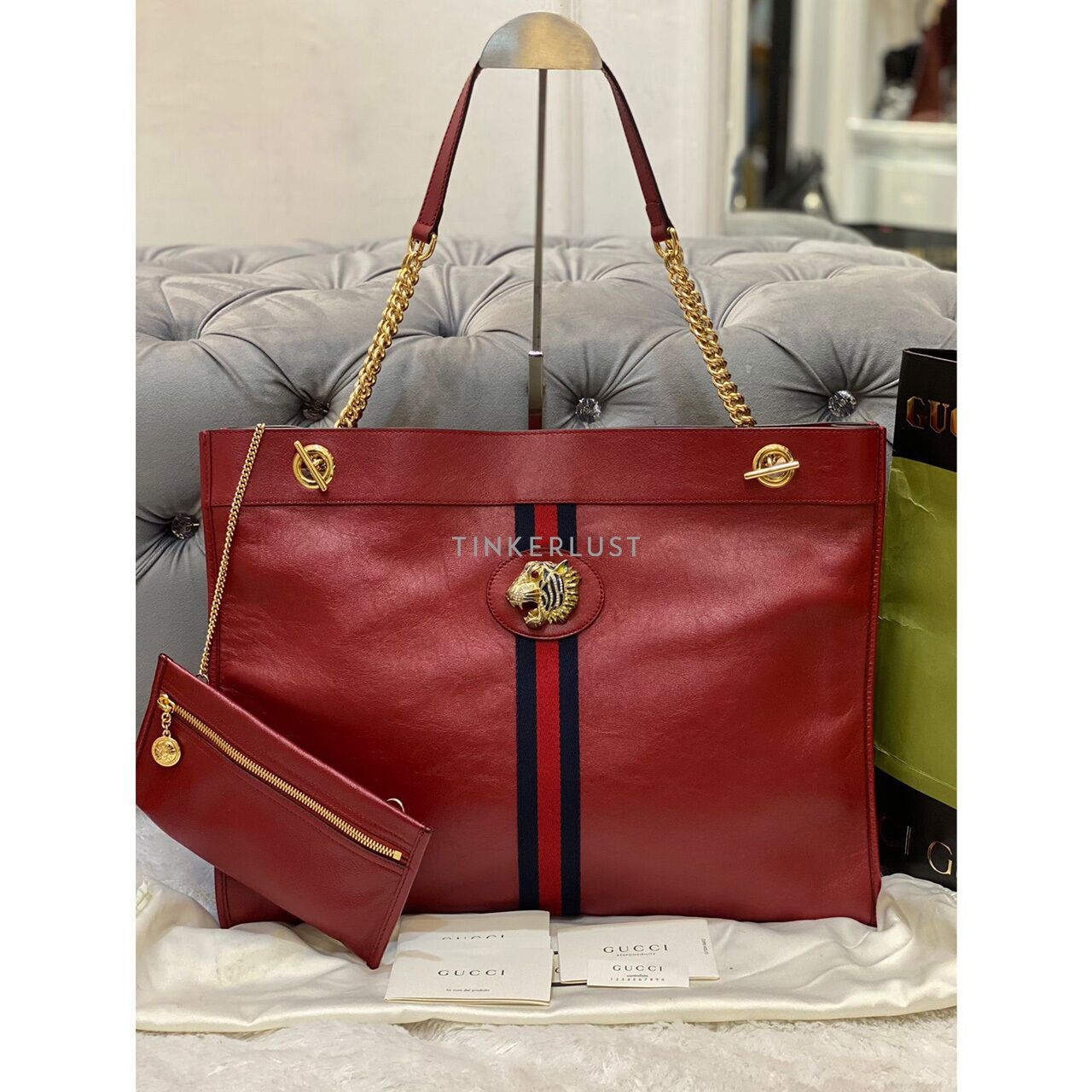 Gucci Rajah Red Leather Tote Bag
