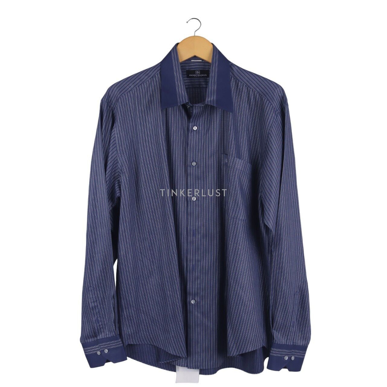 Pierre Balmain Dark Blue Stripes White Button Long Sleeve Shirt 