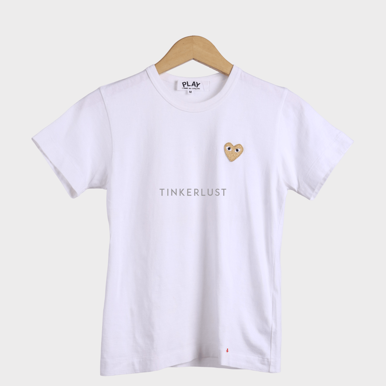 Play by Comme des Garcons Gold Embroidered Heart White T-Shirt
