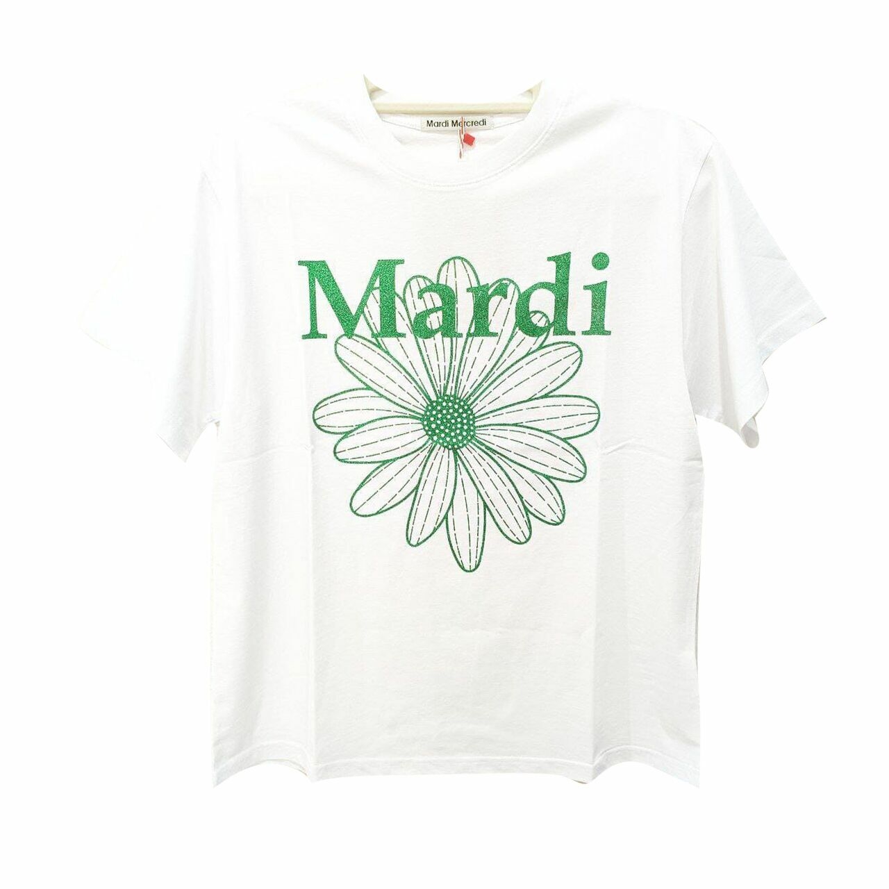 Mardi Mercredi Tshirt in White & Green Glitter