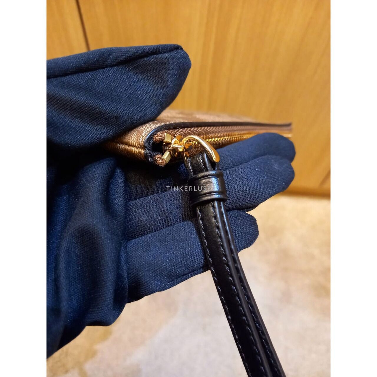 Coach F58035 Black Khaki Signature Small Wristlet Wallet