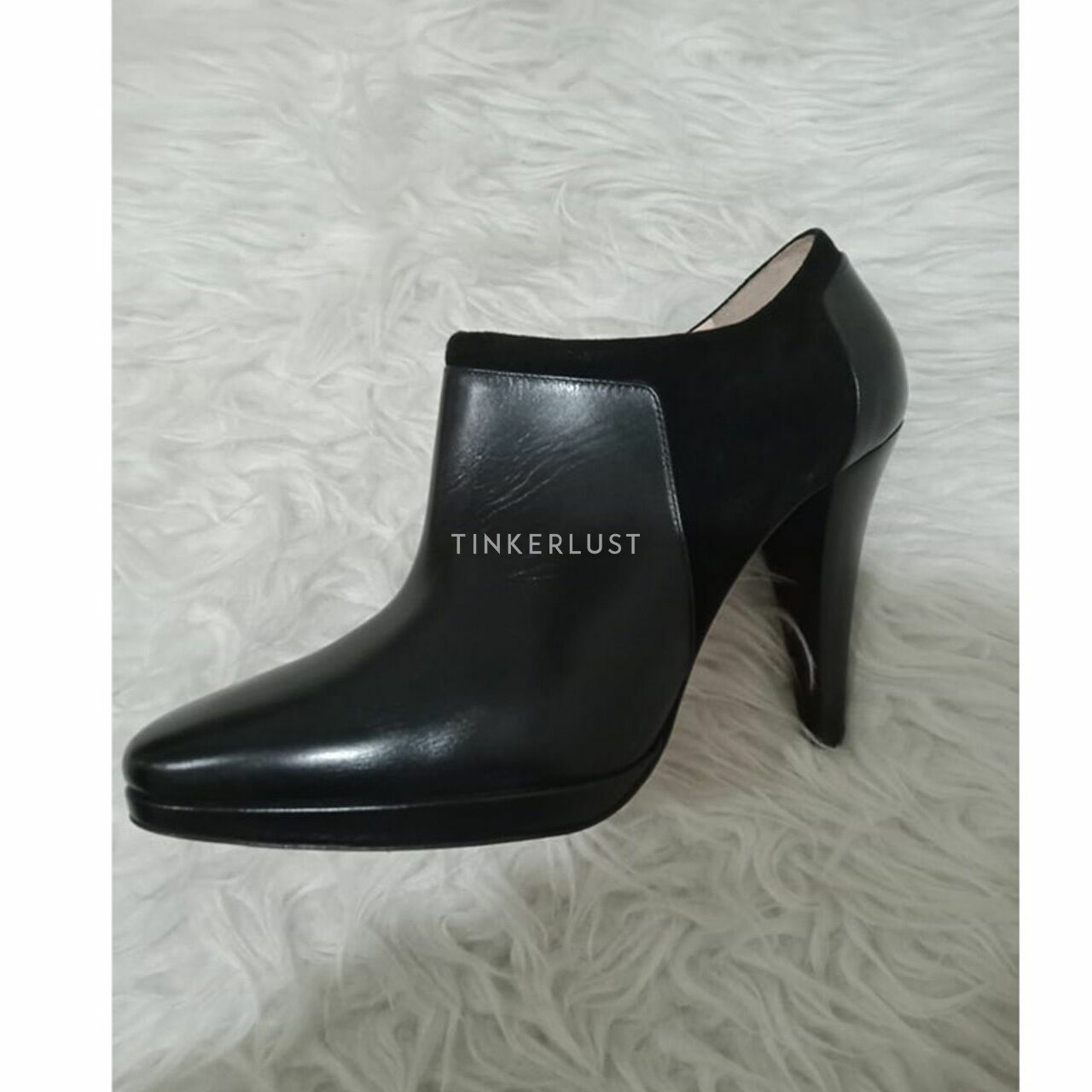 Bally Ankle Boot Black Leather and Suede Heels