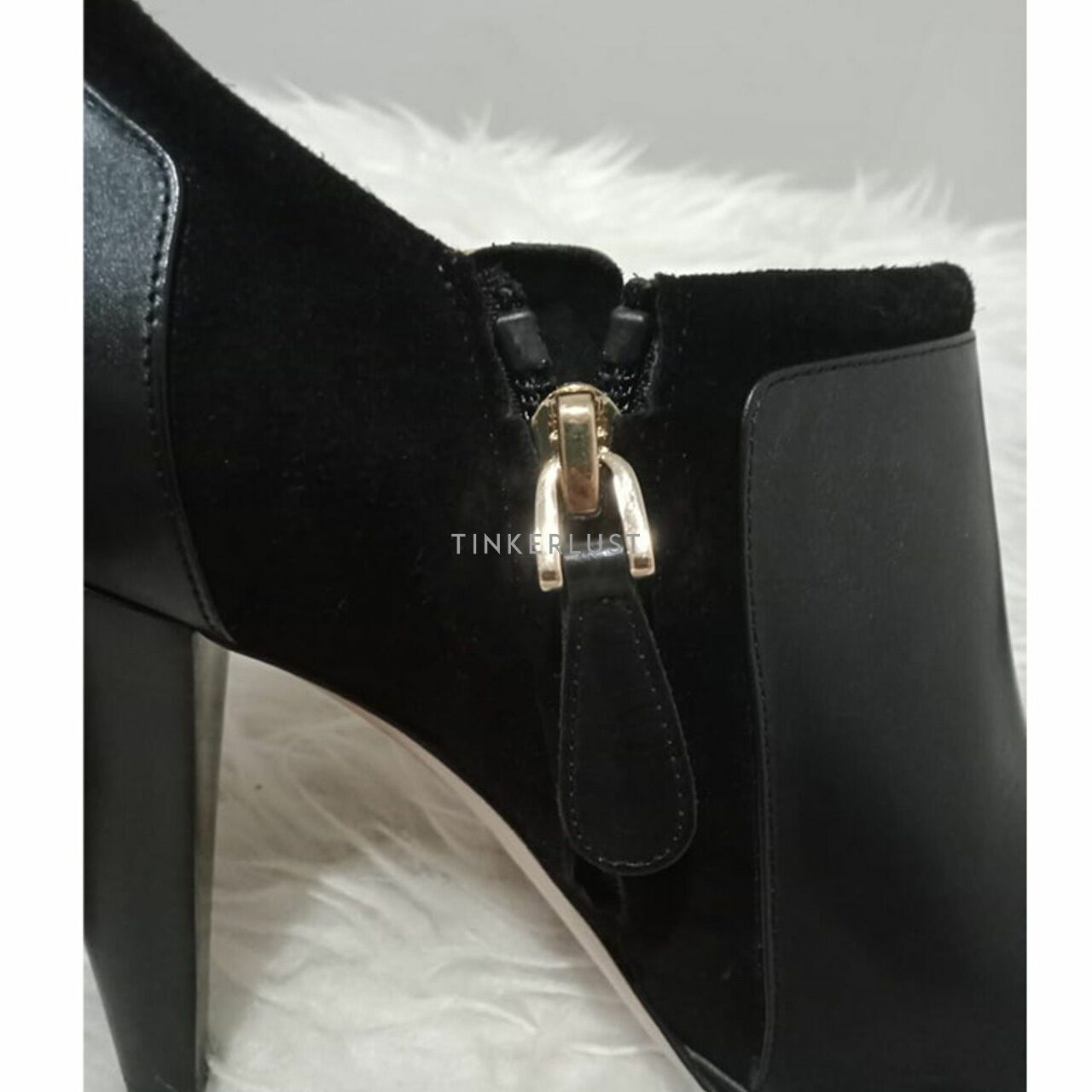 Bally Ankle Boot Black Leather and Suede Heels