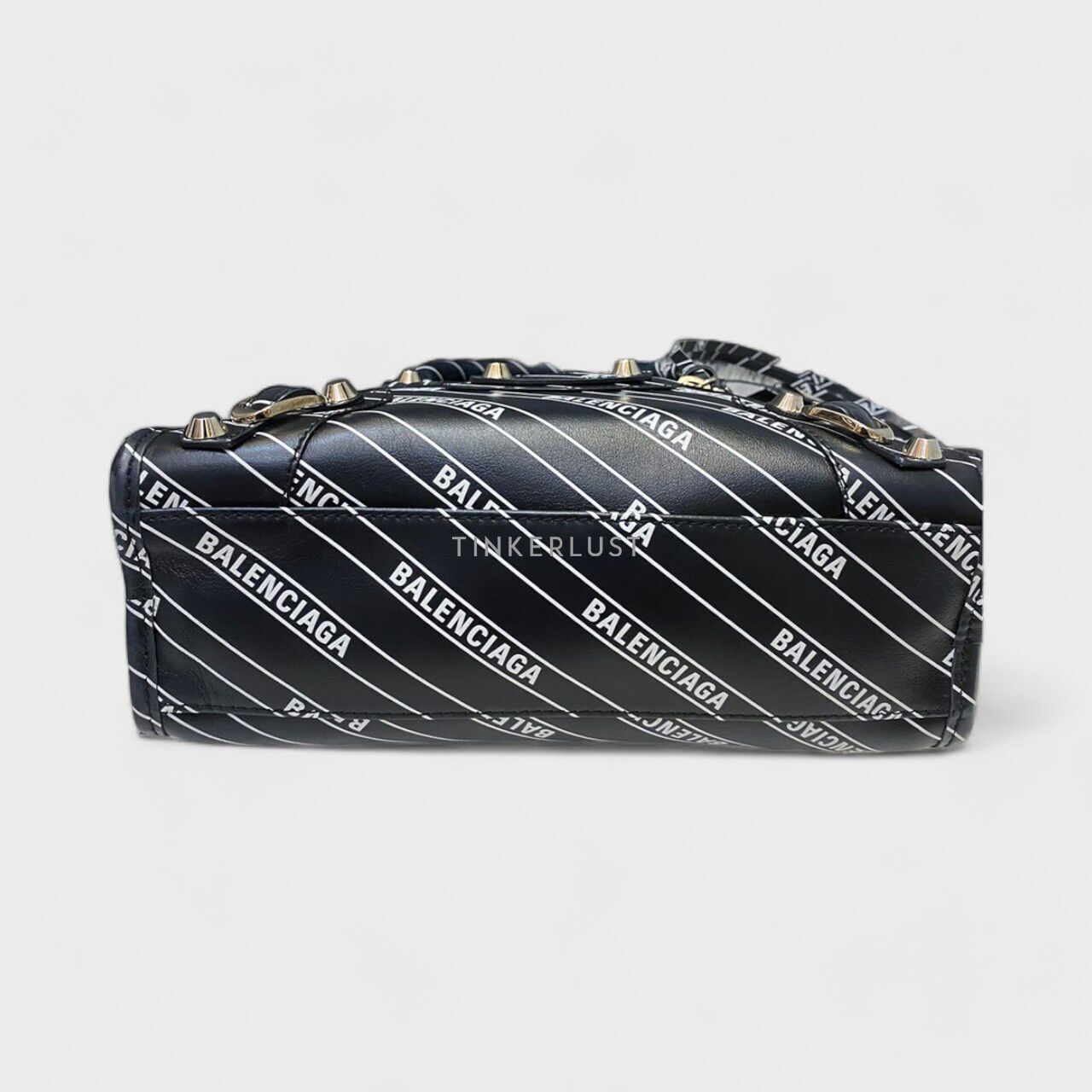 Balenciaga All Over Logo Print Black Leather 2019 Satchel