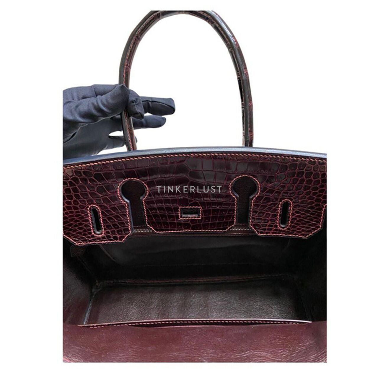 Hermes Birkin 30 Bordeaux Porosus Shiny #G Square PHW Handbag