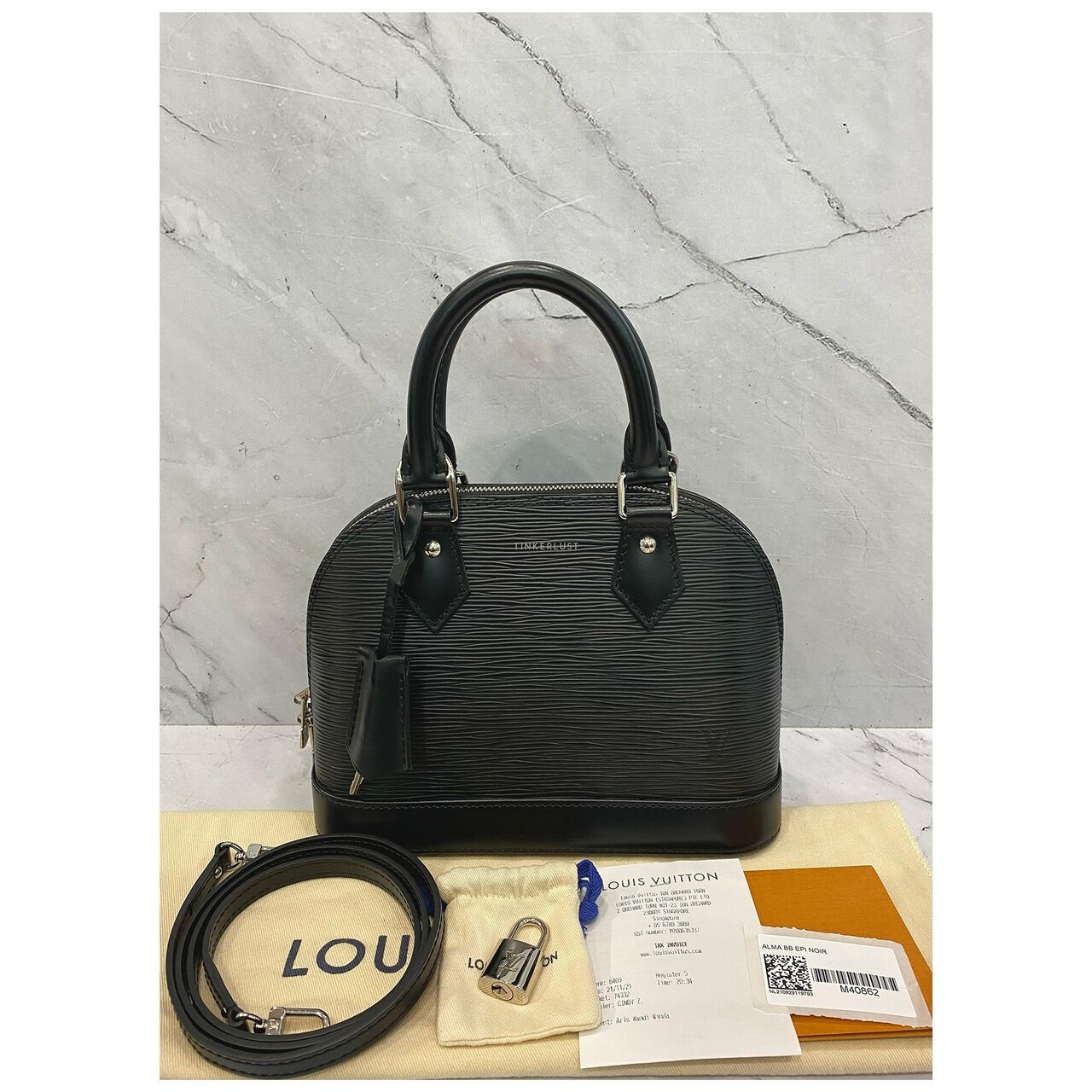 Louis Vuitton Alma BB Epi Leather Noir SHW Satchel