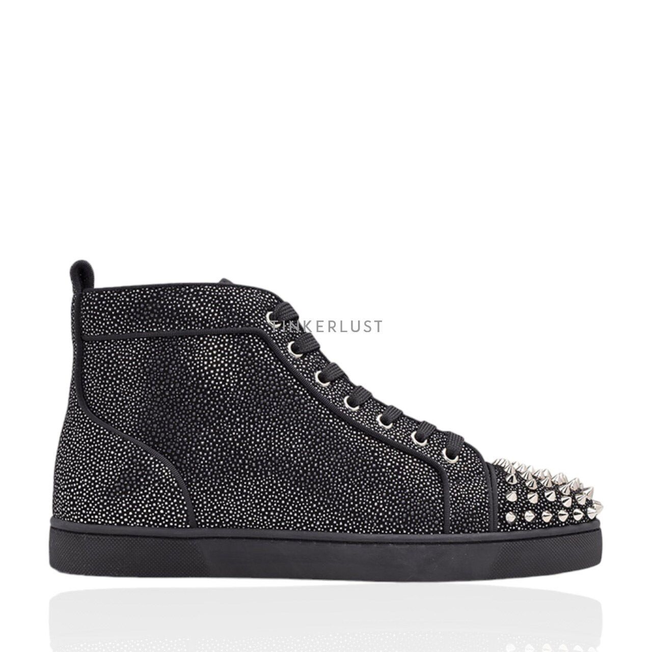Christian Louboutin Men Lou Spikes Orlato High Top Sneakers in Version Black Creative Leather