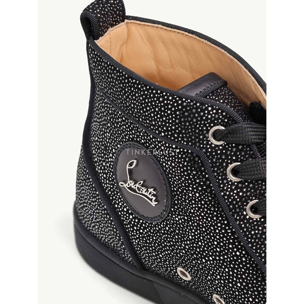 Christian Louboutin Men Lou Spikes Orlato High Top Sneakers in Version Black Creative Leather