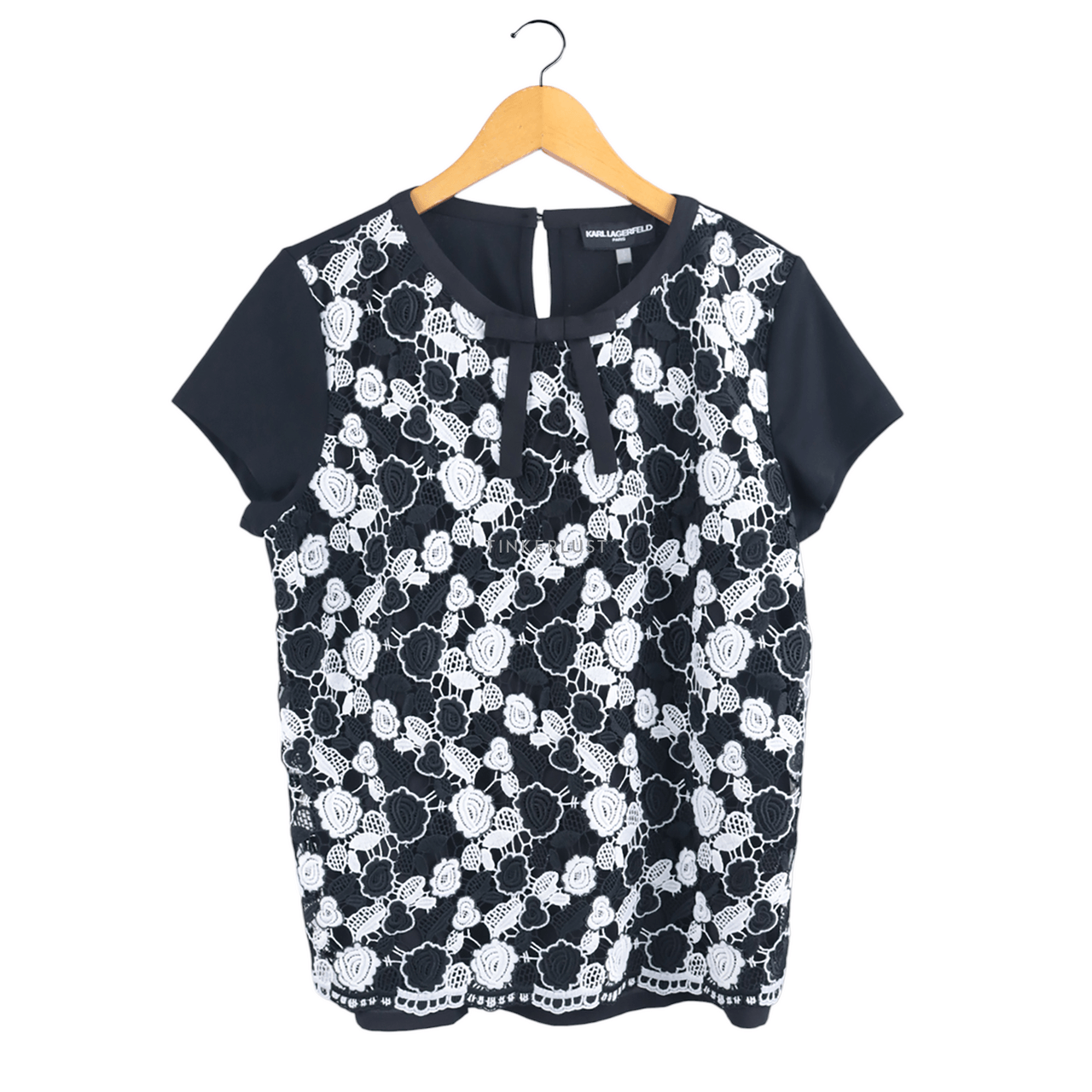 Karl Lagerfeld Floral Embroidered Black Blouse