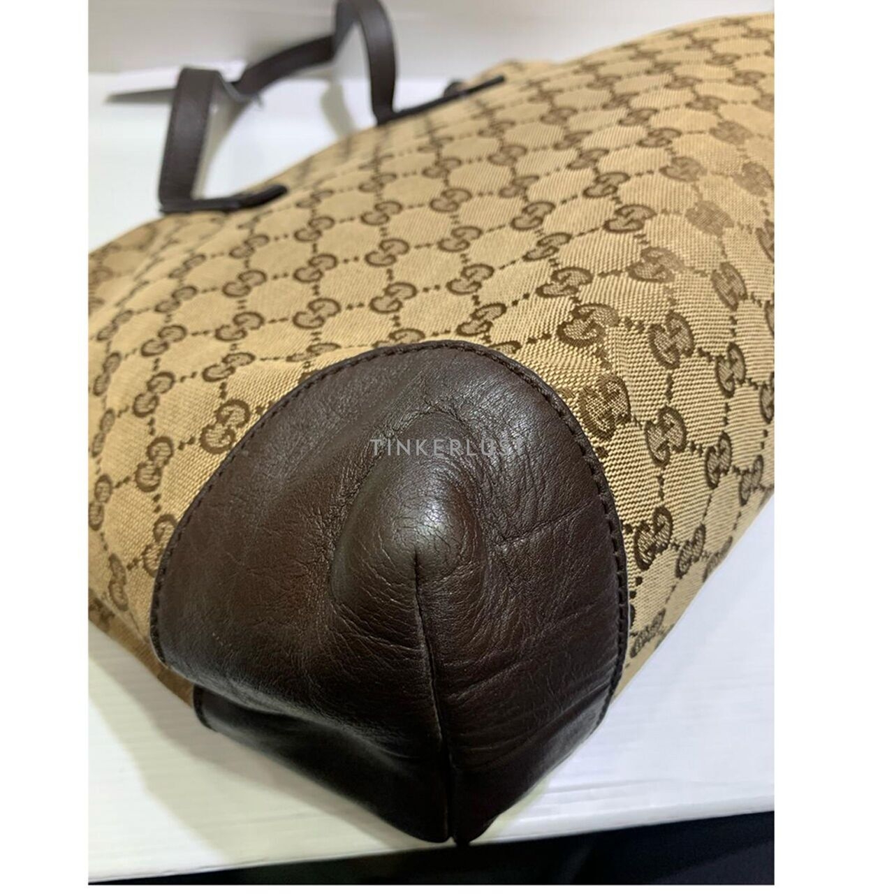 Gucci GG Canvas Leather Dark Brown Tote Bag