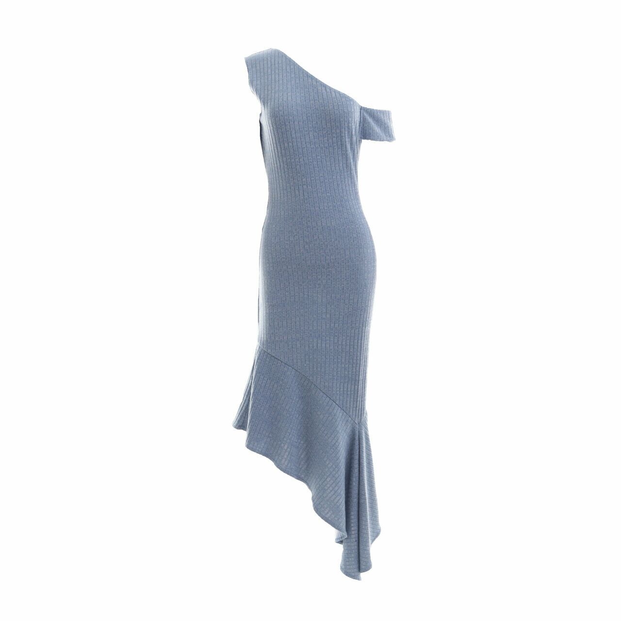 Lavish Alice Blue Assymetric Ruffle Midi Dress