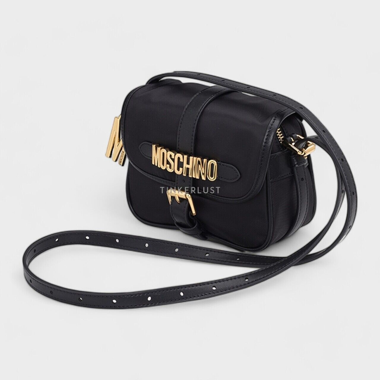 Moschino Women Lettering Logo Crossbody Bag in Black Nylon 