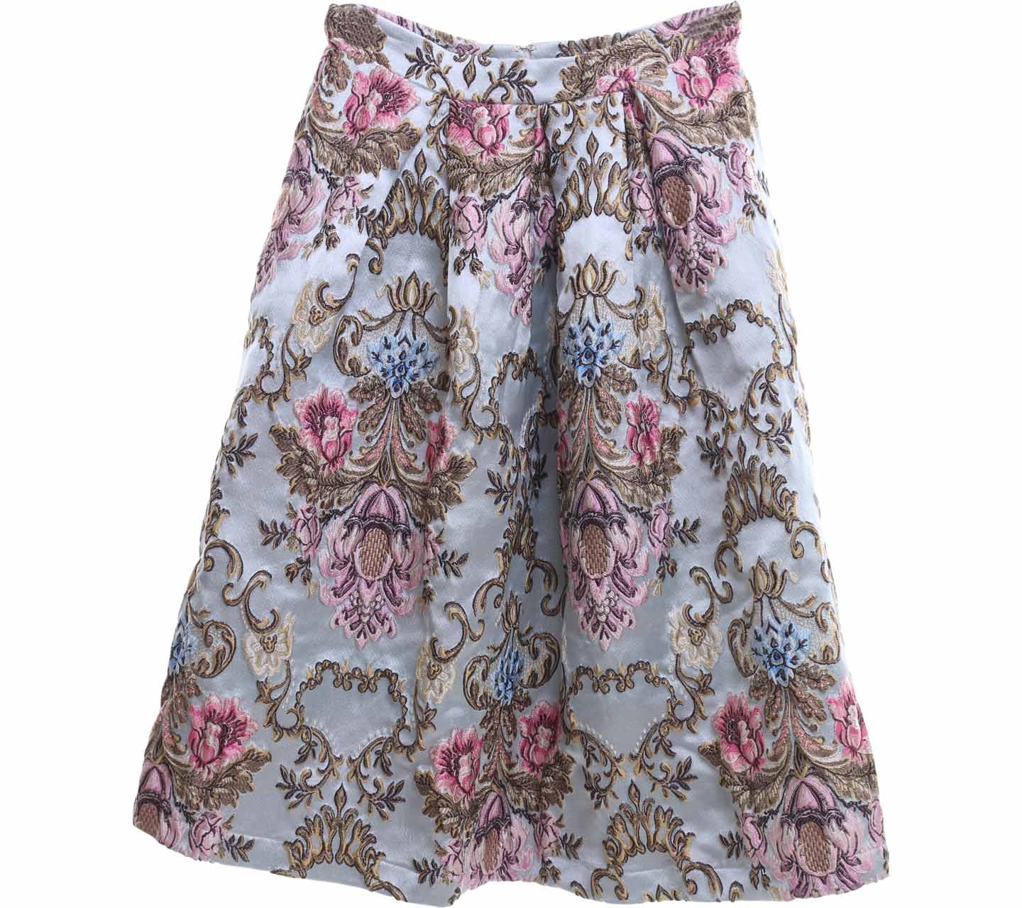 Chicwish Sky Blue Floral Midi Skirt