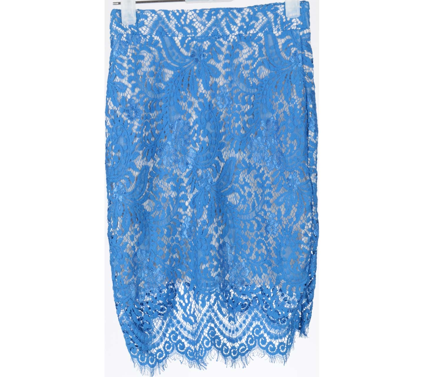 Tuulla Blue And Cream Floral Lace Asymmetric Skirt