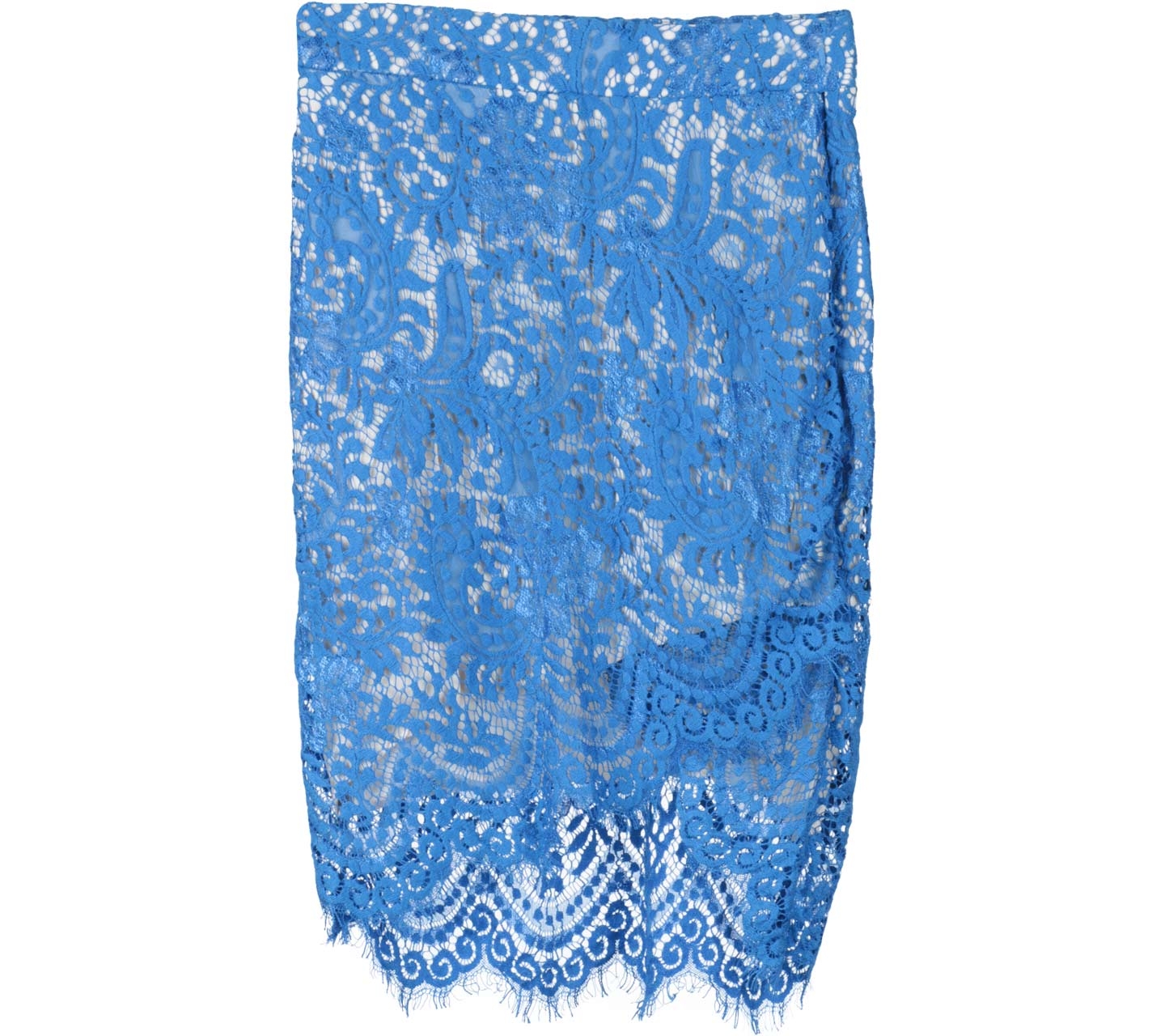 Tuulla Blue And Cream Floral Lace Asymmetric Skirt