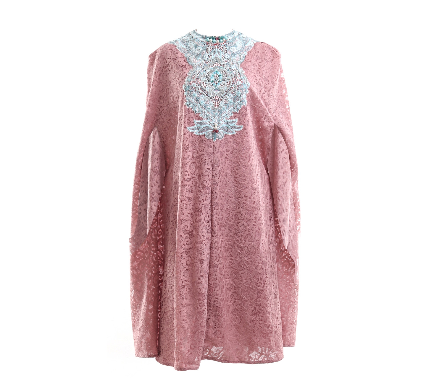 Febianihermaini Dusty Pink Lace Sequin Cape Mini Dress