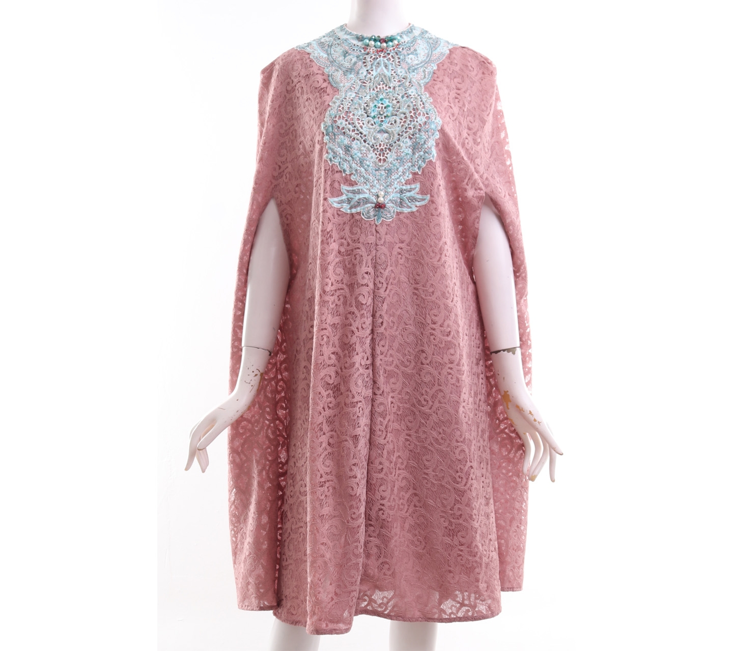 Febianihermaini Dusty Pink Lace Sequin Cape Mini Dress