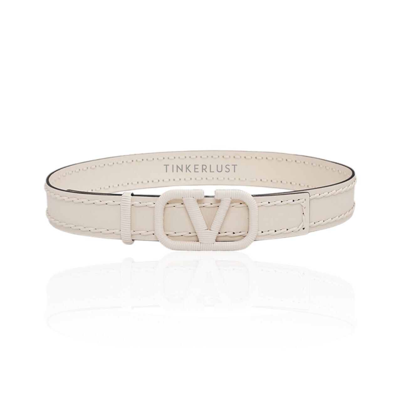Valentino Garavani Women VLogo Signature Stitch in Light Ivory Leather Belt