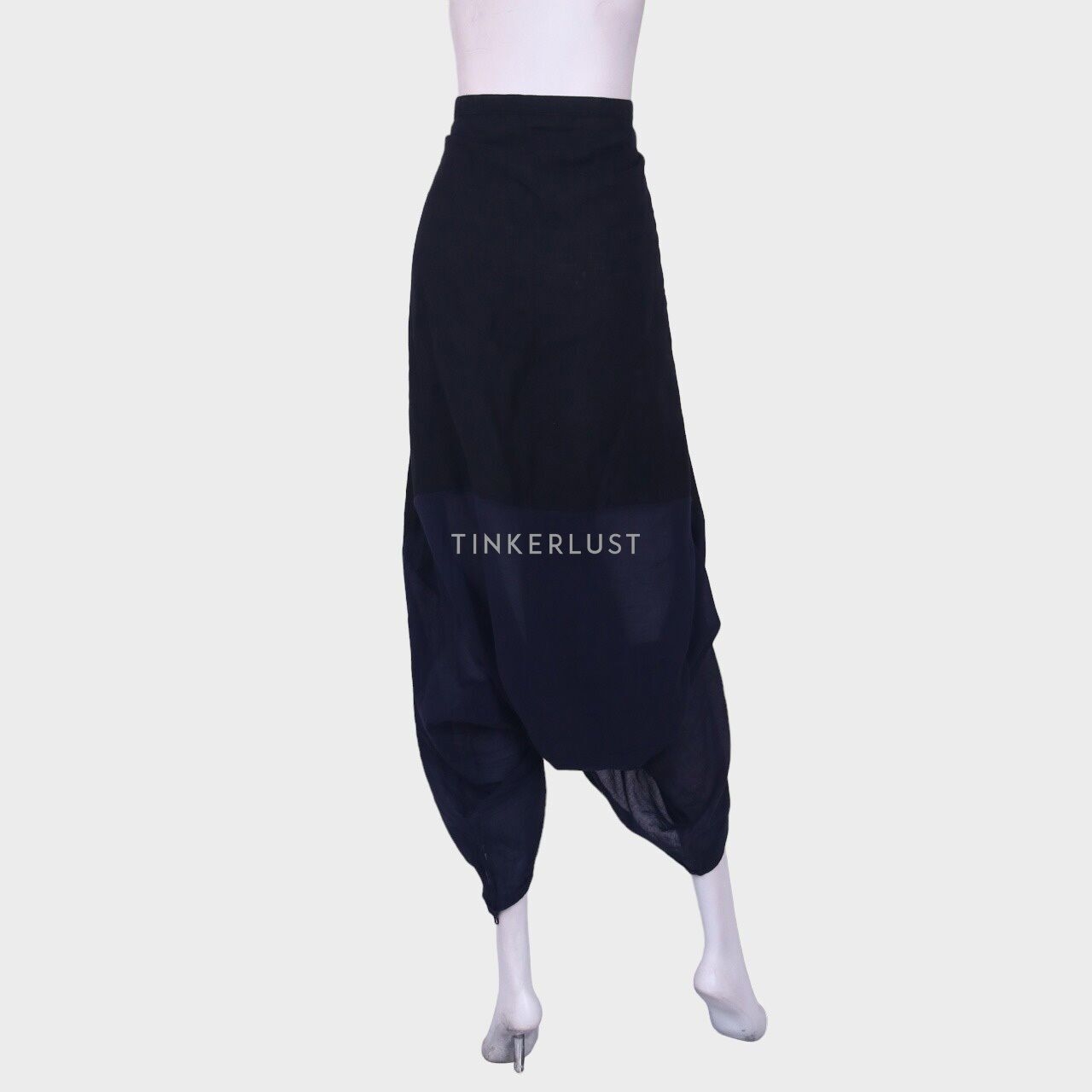 Biasa Wonton Black & Navy Dual Fabric Linen Draped Long Pants