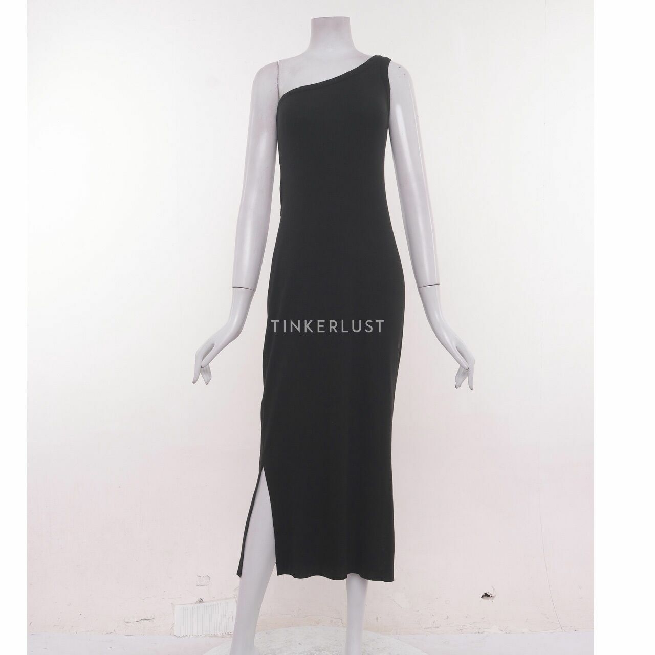 aloes-clothing Black One Shoulder Slit Knit Long Dress
