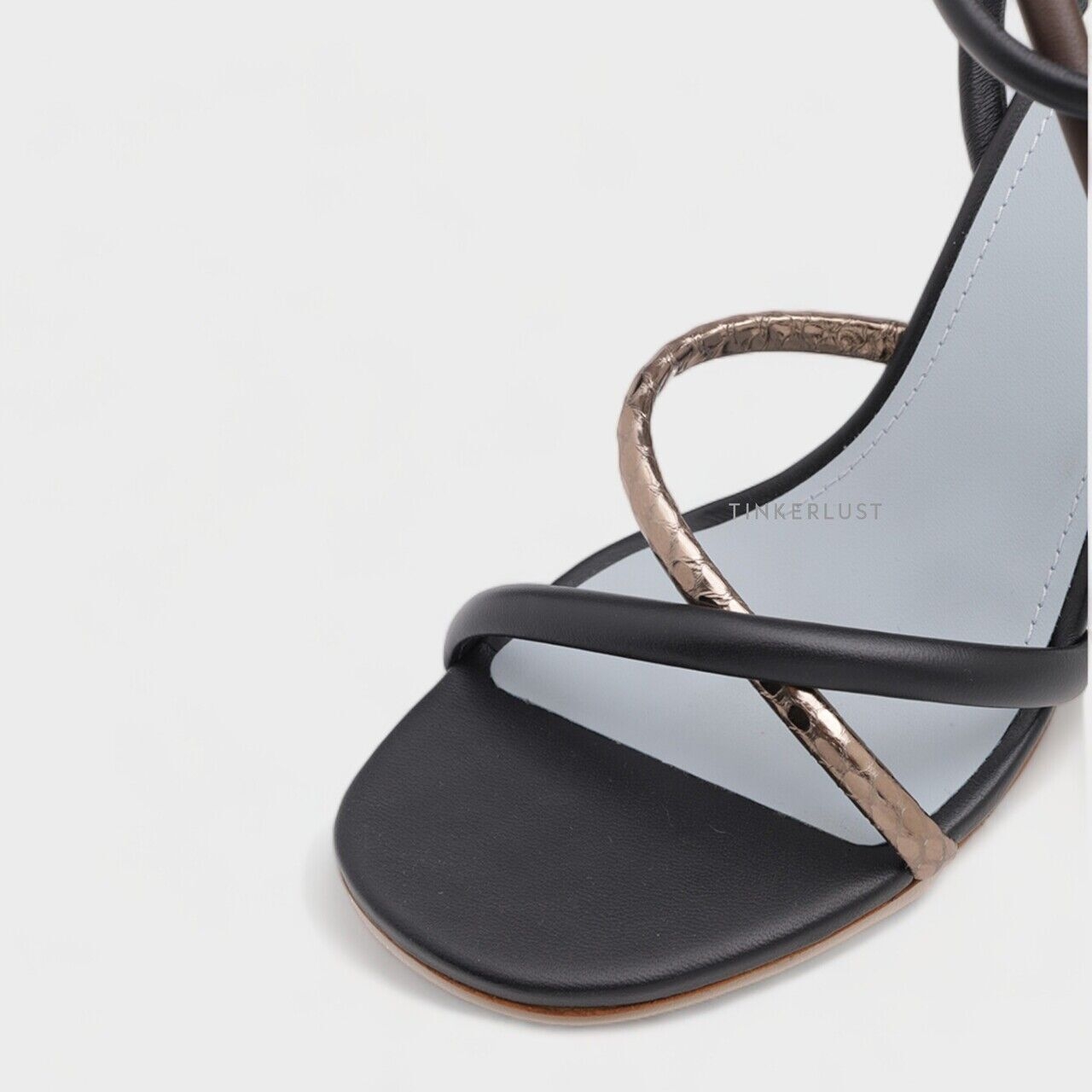 Fendi Women First Open Toe Strappy Sandals 90mm in Black/Light Blue Wedges
