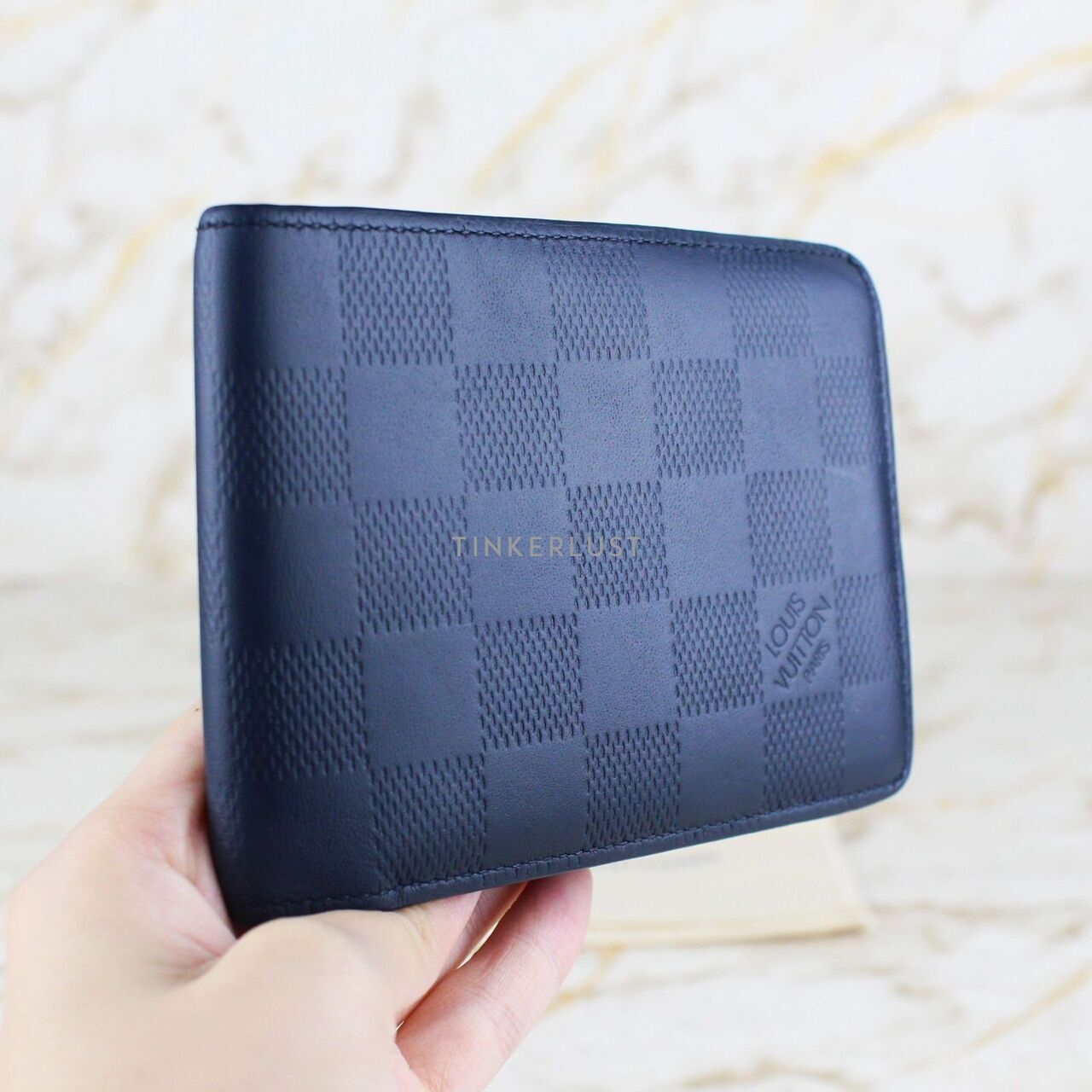 Louis Vuitton Damier Leather Bifold Navy Wallet	
